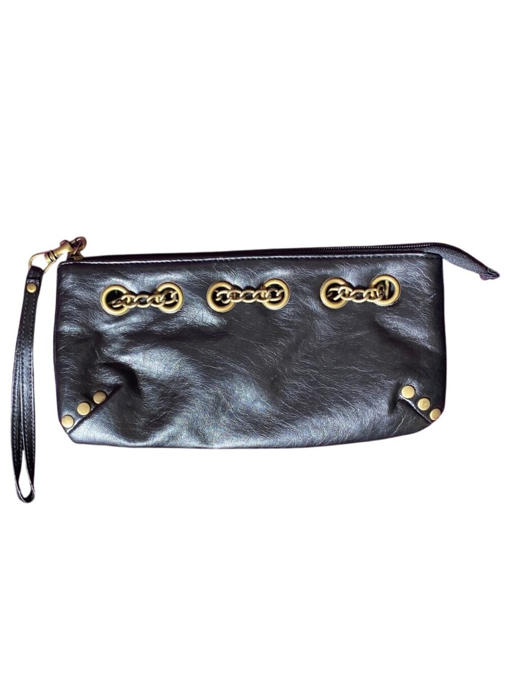 Faux Leather Wristlet Gold Chain Accessory Rectangle Slouchy emo grunge wallet